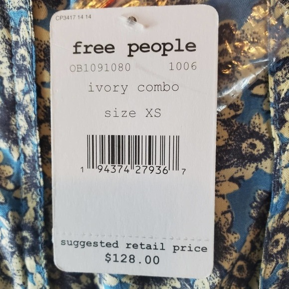 Free People Blue Floral Lace-Up Boho Cottagecore Mini Dress Small NWT - Picture 8 of 8